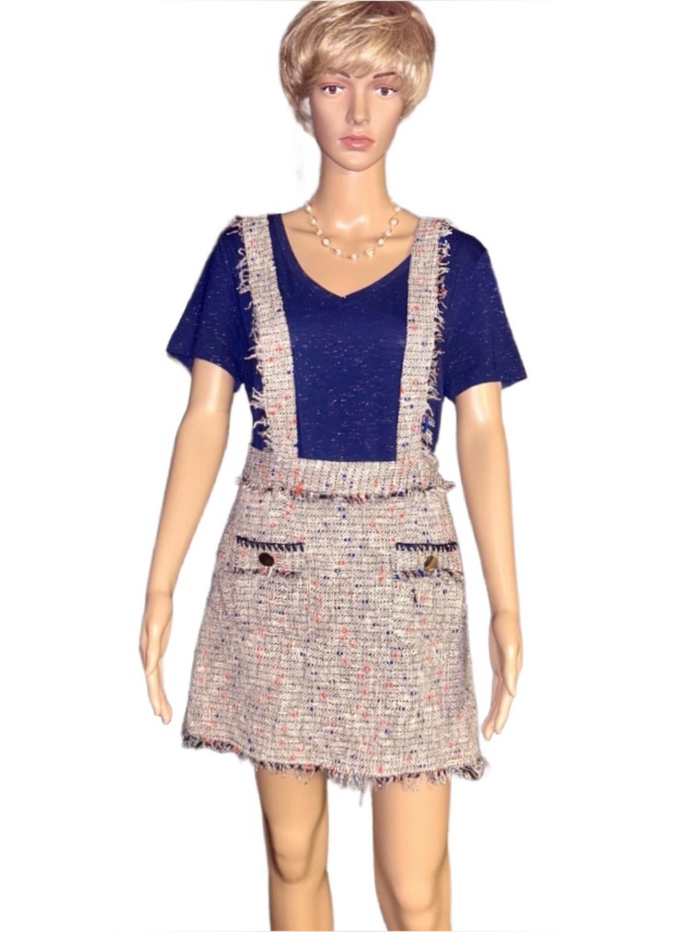 Zara Basics ~ Medium ~ Multi-Colors W/ Metallic Gold Tweed Suspender Skirt Dress